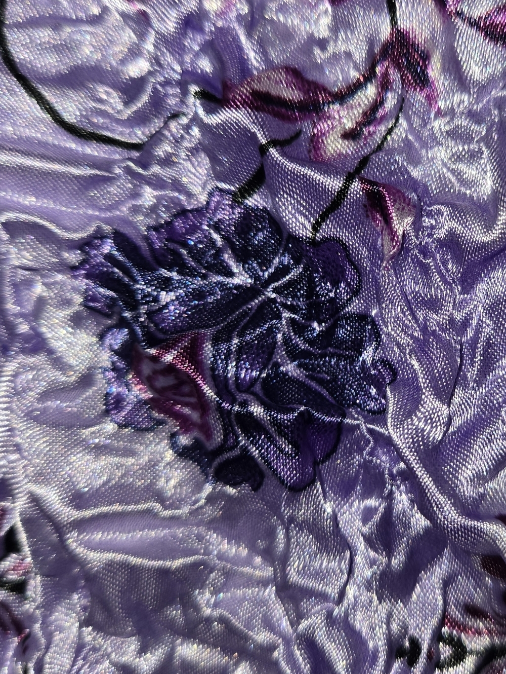 Vintage Y2K 2000s Lavender Floral Popcorn Bubble Stretchy Short Sleeve Top - Picture 5 of 8